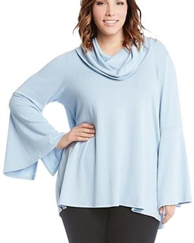 Karen Kane Plus Flare Sleeve Cowl Neck Sweater In Light Blue
