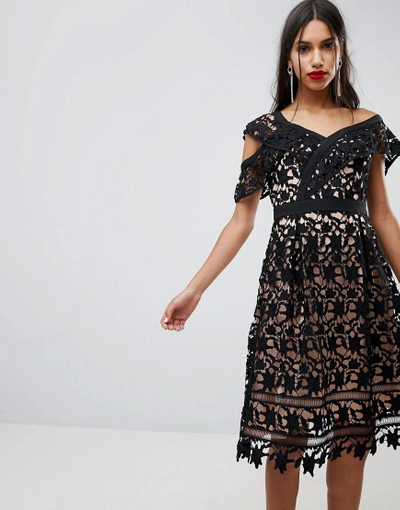 Adelyn Rae Whitney One Shoulder Lace Dress-black