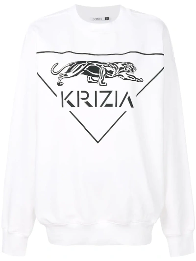 Krizia Logo Printed Cotton Sweatshirt In White