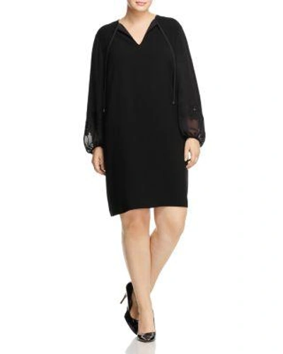 Lafayette 148 New York Plus Eli Embroidered Chiffon Cuff Peasant Dress In Black