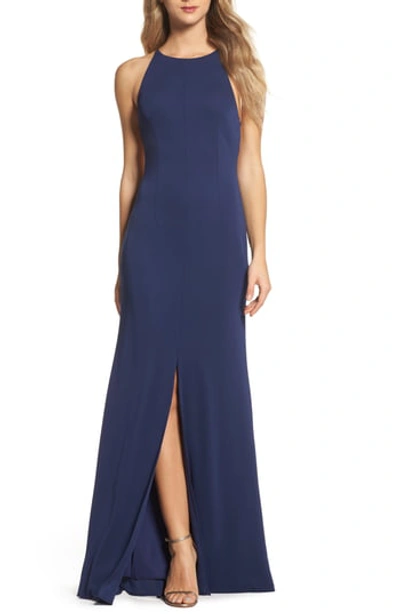 Maria Bianca Nero Victoria Sleeveless Open Buckle-back Gown In Navy