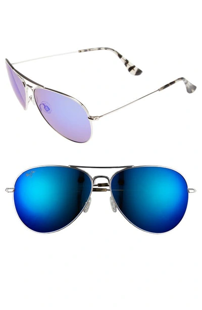 Maui Jim Mavericks 61mm Polarized Oversize Aviator Sunglasses In Blue Mirror Polarized