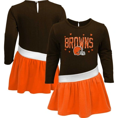 Outerstuff Kids' Girls Toddler Brown/orange Cleveland Browns Heart To Heart Jersey Tunic Dress