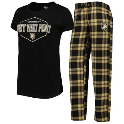 Concepts Sport Black/gold Army Black Knights Badge T-shirt & Flannel Pants Sleep Set