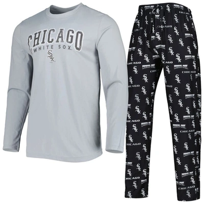 Concepts Sport Men's  Black, Gray Chicago White Sox Breakthrough Long Sleeve Top And Pants Sleep Set In Black,gray