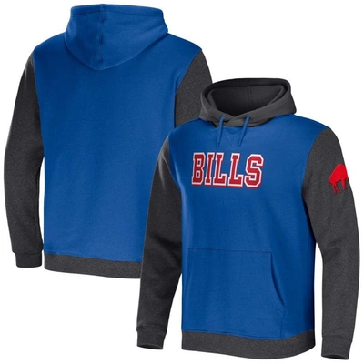 Nfl X Darius Rucker Collection By Fanatics Royal/heather Charcoal Buffalo Bills Colorblock Pullover