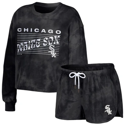 Wear By Erin Andrews Black Chicago White Sox Tie-dye Cropped Pullover Sweatshirt & Shorts Lounge Set
