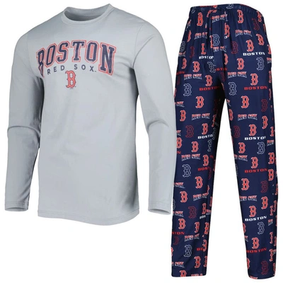 Concepts Sport Men's  Navy, Gray Boston Red Sox Breakthrough Long Sleeve Top And Pants Sleep Set In Navy,gray