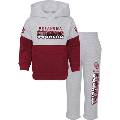 Outerstuff Kids' Toddler Heather Gray/crimson Oklahoma Sooners Playmaker Pullover Hoodie & Pants Set