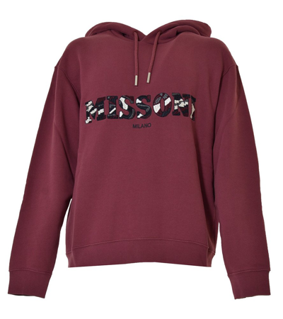Missoni Embroidered Cotton Fleece Logo Hoodie In Bordeaux