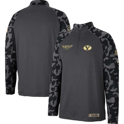 Colosseum Charcoal Byu Cougars Oht Military Appreciation Long Range Raglan Quarter-zip Jacket
