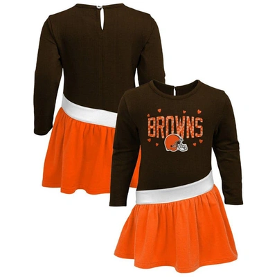 Outerstuff Babies' Girls Preschool Brown, Orange Cleveland Browns Heart To Heart Jersey Tri-blend Dress In Brown,orange