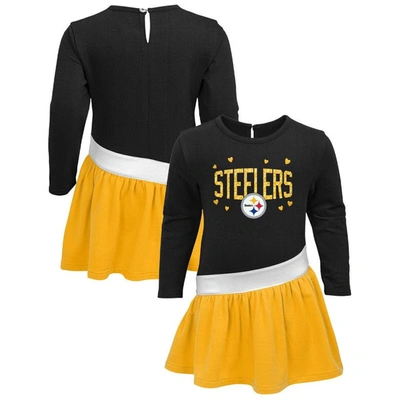 Outerstuff Kids' Girls Infant Black/gold Pittsburgh Steelers Heart To Heart Jersey Tri-blend Dress
