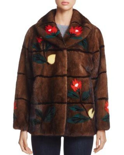 Maximilian Furs Floral Intarsia Kopenhagen Mink Fur Coat - 100% Exclusive In Brown/multi