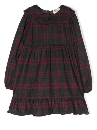Douuod Kids' Check-print Long-sleeve Dress In Multicolor