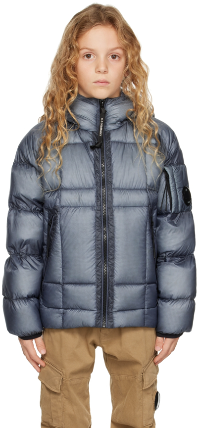C.p. Company Kids' Dd Shell Down Jacket In Real Goose Down In Ultralight Fabric With Checkered Texture. In Blue