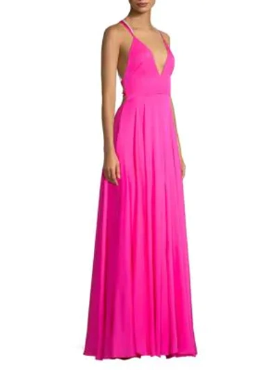 Milly Monroe Stretch-silk Strappy Gown With Pockets In Fuchsia