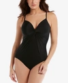 Miraclesuit Rock Solid Love Knot Twist-front Faux-fly-away Allover-slimming One-piece Swimsuit Women's Swimsuit In Black
