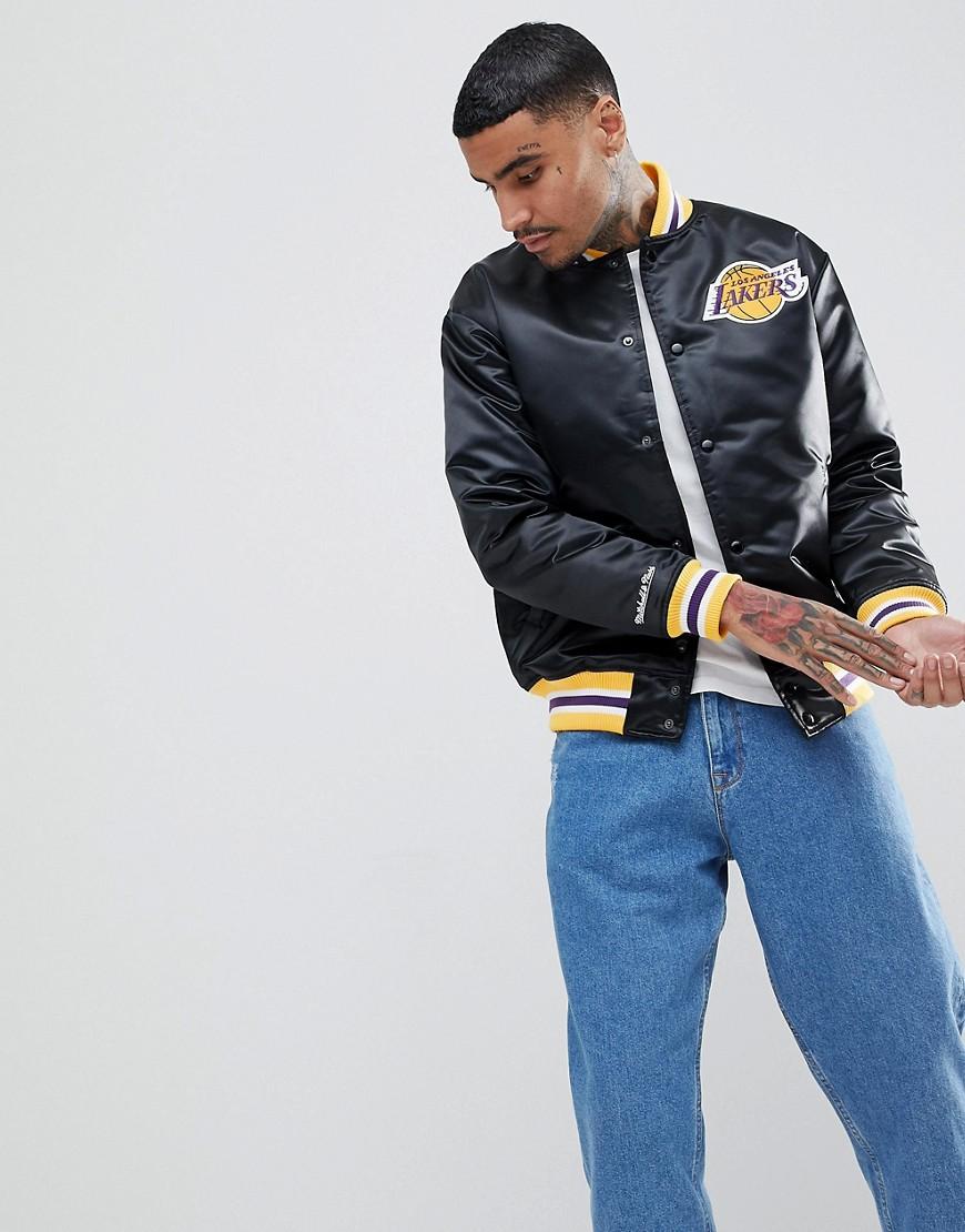 lakers satin bomber jacket