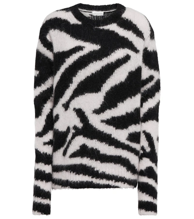 Dries Van Noten Nazareth Zebra Pattern Oversize Alpaca Blend Sweater In Black