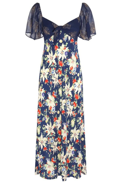 Rixo London Paltrow Printed Silk Midi Dress In Navy Floral Glitter Mix