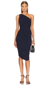 Norma Kamali Diana Shirred One-shoulder Asymmetric Dress In True Navy