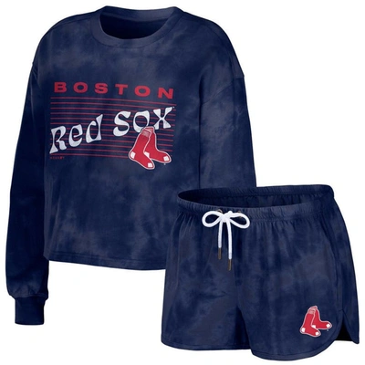 Wear By Erin Andrews Navy Boston Red Sox Tie-dye Cropped Pullover Sweatshirt & Shorts Lounge Set