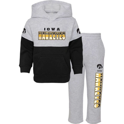 Outerstuff Babies' Toddler Boys And Girls Heather Gray, Black Iowa Hawkeyes Playmaker Pullover Hoodie And Pants Set In Heather Gray,black