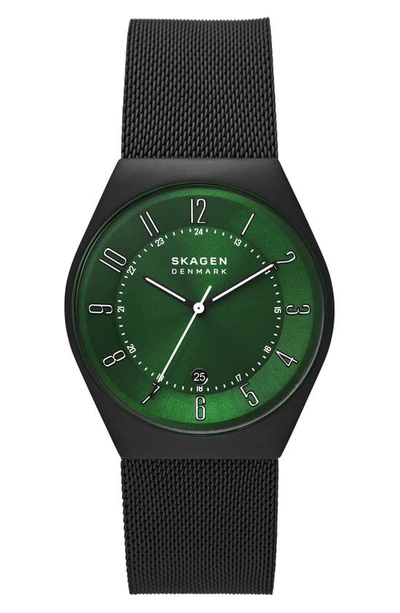 Skagen Grenen Mesh Strap Watch, 37mm In Green/black
