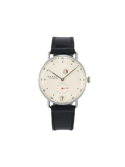 Nomos Glashütte Metro Datum Gangreserve 37mm Stainless Steel And Leather Watch, Ref. No. 1101 In White