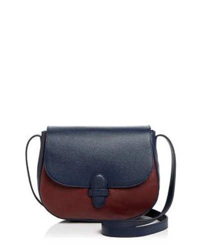 Olivia Clergue Marisa Maxi Leather And Suede Saddle Bag In Navy/burgundy/gold