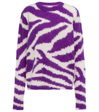 Dries Van Noten Nazareth Zebra Pattern Oversize Alpaca Blend Sweater In Purple
