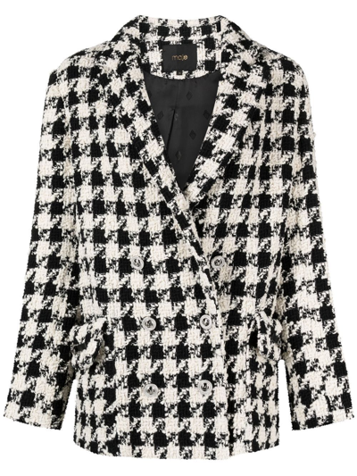 Maje Vitritania Checkered Blazer In Black White