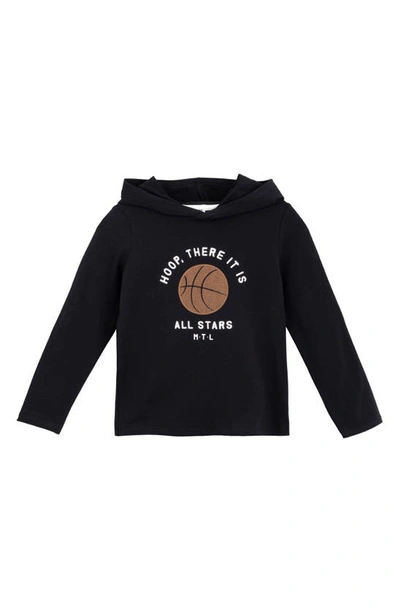 Miles The Label Kids' Basketball Stretch Organic Cotton Graphic Hoodie In Black