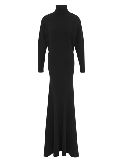 Saint Laurent Wool Knit Long Dress In Noir