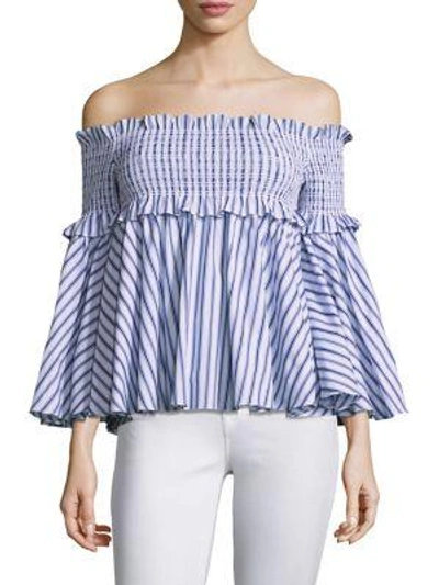 Petersyn Davenport Off-the-shoulder Top In White Blue