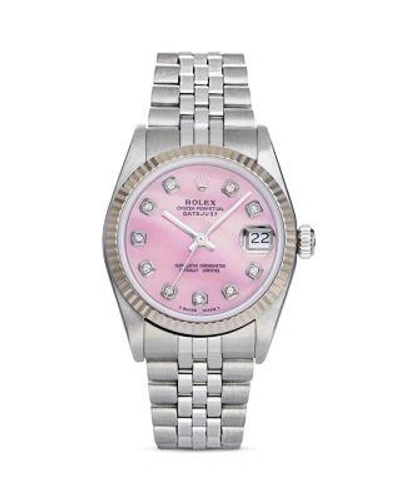 Pre-owned Rolex  Rolex Stainless Steel And 18k White Gold Datejust Watch With Pink Mother-of-pearl And Diam In Pink/silver