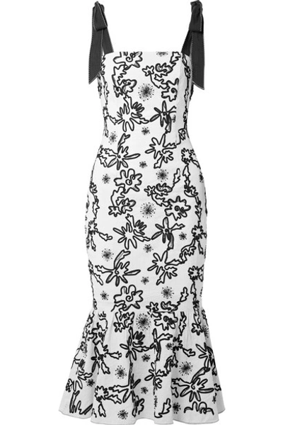 Rachel Zoe Lily Embroidered Cotton-gauze Midi Dress In Ecru Black