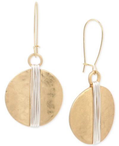 Robert Lee Morris Soho Two-tone Wire Wrapped Hammered Disc Drop Earrings In Gold/silver