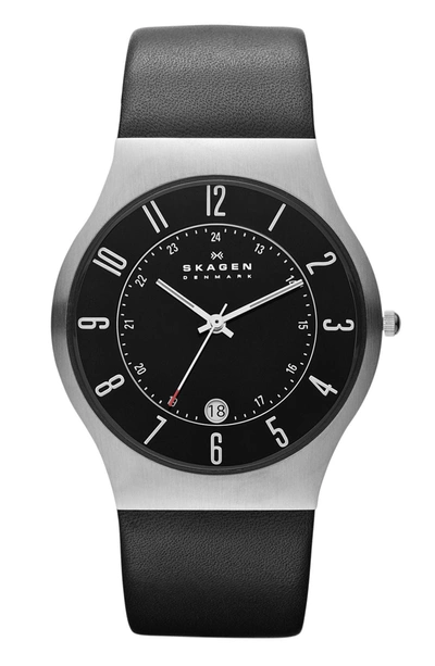 Skagen Men's Grenen Black Leather Strap Watch 37mm 233xxlslb