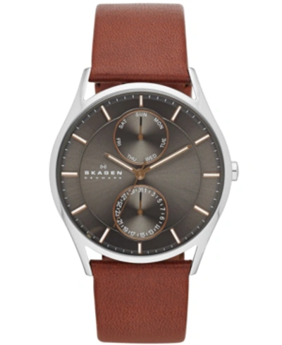 Skagen Holst Charcoal Dial Brown Leather Mens Watch Skw6086 In Brown,gold Tone,grey,pink,rose Gold Tone,silver Tone