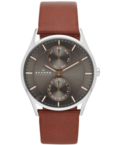 Skagen Holst Charcoal Dial Brown Leather Mens Watch Skw6086 In Brown / Charcoal / Gold Tone / Rose / Rose Gold Tone