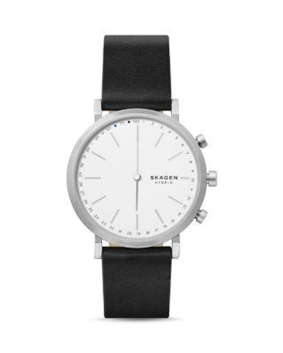 Skagen Women's Hald Black Leather Strap Hybrid Smart Watch 40mm In White/black