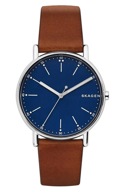 Skagen Men's Signatur Brown Leather Strap Watch 40mm Skw6355