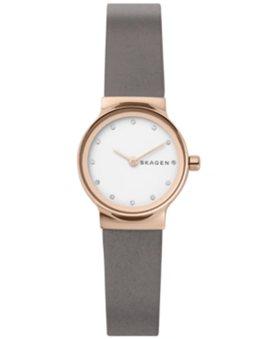Skagen Freja Crystal Accent Leather Strap Watch, 26mm In Gray