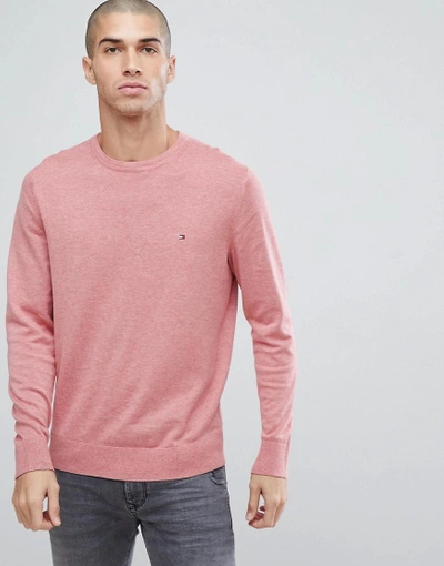 Tommy Hilfiger Flag Logo Knit Sweater Plaited Cotton Silk In Pink - Pink