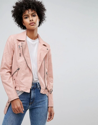 Vero Moda Leather Look Belted Biker Jacket - Pink | ModeSens