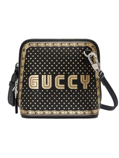 Gucci Guccy印花迷你肩背包 In Black