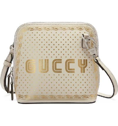 Gucci Guccy Logo Moon & Stars Leather Crossbody Bag - White In Mystic White/ Oro