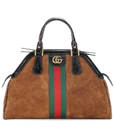 Gucci Re(belle) Medium Suede Top Handle Bag In Tan